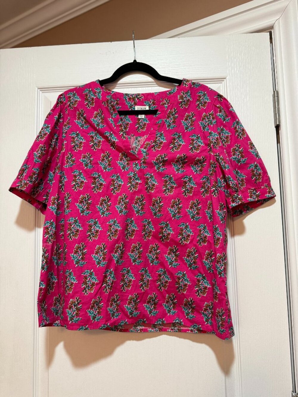 J.Crew Pink Floral Print Popover Top Size Large